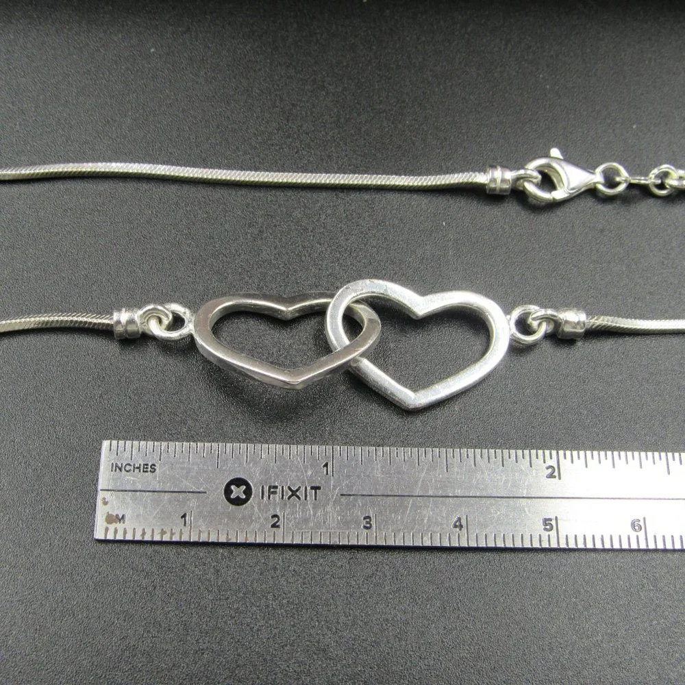 14" Sterling Silver Double Locking Hearts Necklace Vintage - Picture 5 of 6
